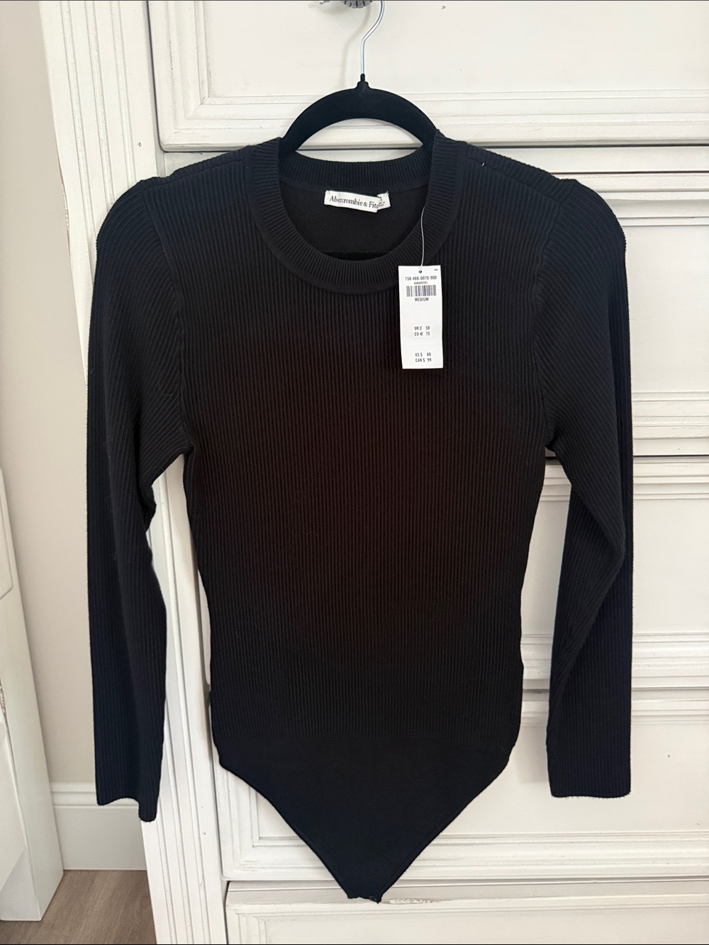 Abercrombie & Fitch Black Ribbed Crewneck Bodysuit Sweater